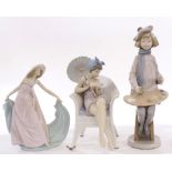 (lot of 3) Group of Lladro figural sculptures of ladies, one depicting a painter, another of a