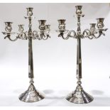 (lot of 2) Gothic Revival silver plate five light candelabra, 22.5"h