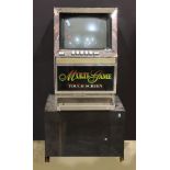 Bally Gaming video slot machine on stand, 59"h x 21"w x 24"d