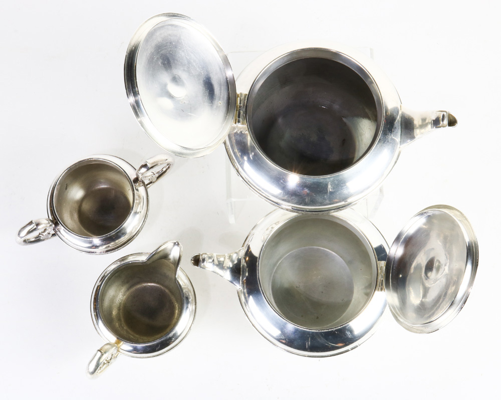 (lot of 4) Aesthetic Movement Rogers Smith & Co plated hot beverage set, each ovoid piece cast - Image 2 of 5