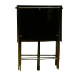 Charles Hollis Jones modern acrylic and brass folding tables with stand, each having a rectangular