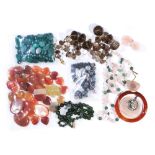 Collection of multi-stone beads and unmounted stones Including 1) rose quartz, aventurine bead