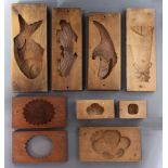 (lot of 10) Japanese wooden forms for sweets, early 20th century, six of them in set (upper and