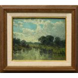 Summer River Landscape, oil on canvas board, signed indistinctly lower left, 20th century,
