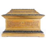 A continental relief carved and partial ebonized table coffer, of casket from with acanthus