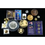 Group of replica and and coin sets, including a Historical gold eagle replica archival collection,