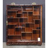 A Chinese snuff bottle display case, a wood hanging case with glass door, size: 19.5"w x 22.25"h