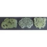 (Lot of 3) Three Chinese Hardstone Carved Plaques, largest one size: 1.75"h x 2.75"w