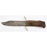 Bowie knife with brass guard and natural wood handle, blade: 9"l, overall: 15.5"l