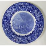 (lot of 6) Wedgwood blue and white plates, including "The Boston Tea Party," and "Longfellow's