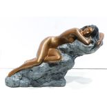 Alice Riordan (American, 20th century), Reclining Nude, bronze sculpture, signed verso, overall: 5.