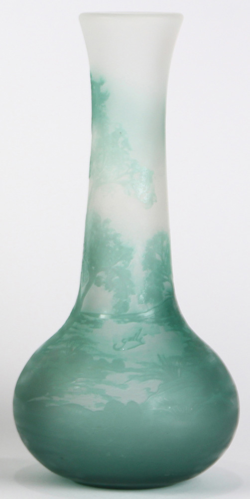 A Galle style two color cameo glass bottle form vase