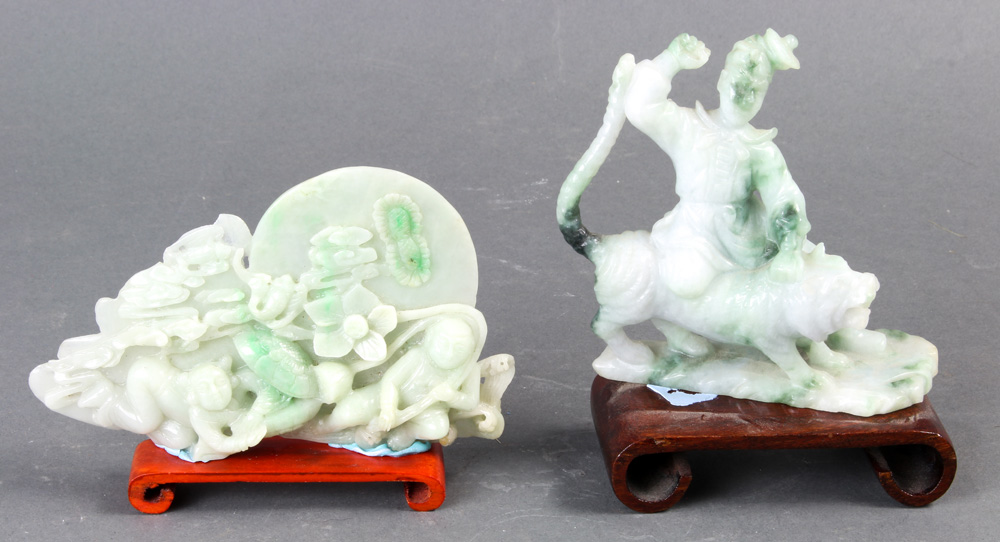 (Lot of 2) Two Chinese Hardstone Carvings, one depicting the story of Wusong killing the tiger,