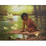 Alice Coutts (American, 1879-1973), "Ducklings All," oil on board, signed lower left, titled