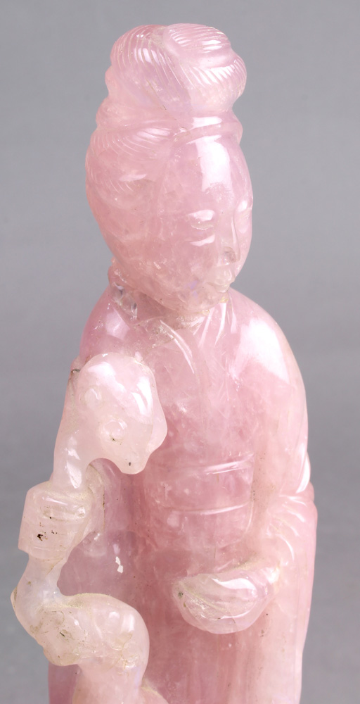 (Lot of 3) Three Chinese hardstone carvings, a pair of rose quartz figures of lady and bird, - Image 16 of 17