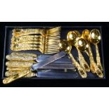 (lot of 24) A Tiffany & Co Chrysathemum sterling gilt flatware set: (8) dinner forks 7.5" l; (8)
