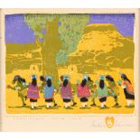 Gustave Bauman (American/German, 1881-1971), "Corn Dance, Santa Clara," woodblock print in colors,