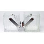 (lot of 2) Hoya ice buckets, each having a chrome handle, above a frosted glass body, 5"h