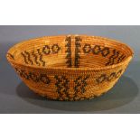 A Native American Indian Mono coiled basket, Central California, with a wide round rim and