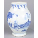 A Chinese blue and white vase, depicting official and attendant among the mountains and bridge, 6.