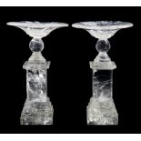 (lot of 2) Neoclassical style rock crystal tazzas, (one damaged) 9.5"h