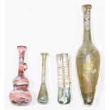 (lot of 4) A Roman glass group, consisting of a double Unguentarium vessel, in opaque irridescent to