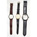 (Lot of 3) Metal wristwatches Including 1) Bijoux Terner quartz, leather, steel, 44 mm wristwatch;