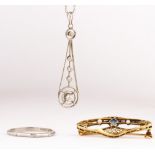 (Lot of 3) Diamond, sapphire, seed pearl, platinum, 14k yellow gold jewelry Including 1) diamond,
