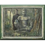 Seated Buddha, circa 1940, oil on canvas, signed "J. Vigoureux" lower left, overall (with frame):