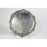 A large Victorian T & J Creswick Sheffield plate salver, the footed dish form tray with engraved