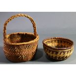 (lot of 2) A grouping of Pacific Northwest American Indian twined baskets, consisting of Siletz