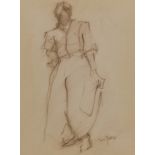 S. C. Yuan (American, 1911-1974), "Figurative Study of a Woman," conte crayon on paper, signed lower