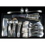 (lot of 43) An International Broad Fiddle sterling flatware service, initialed: (12) dinner
