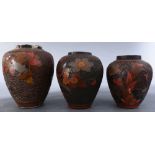 (lot of 3) Japanese totai cloisonne vases, of various sizes with birds and floral motifs, largest: