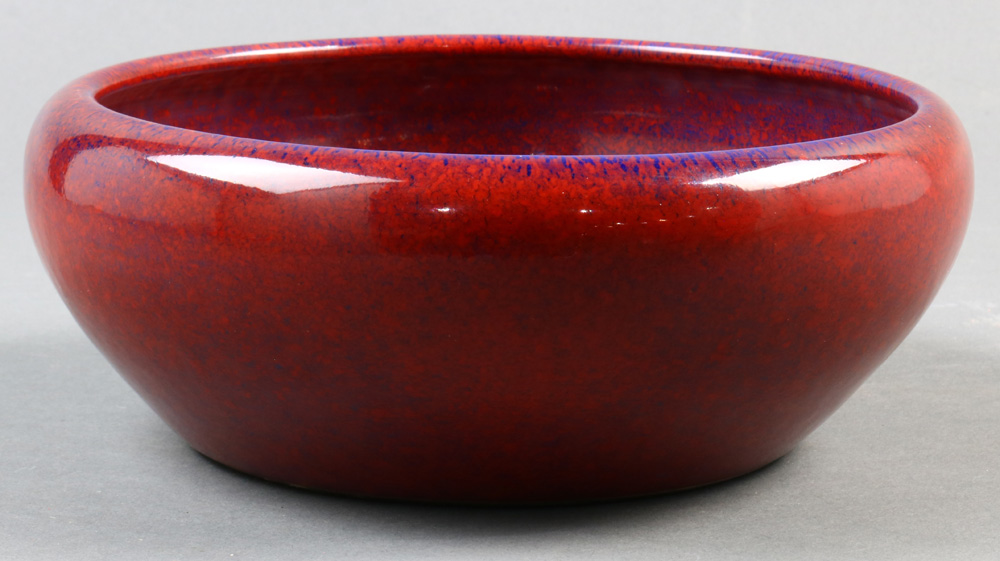 A Chinese copper red ceramic bowl, with recessed base and overall applied purple flare, size: 8"w - Image 3 of 3