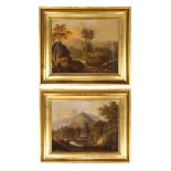 (lot of 2) Samuel Mygind (Danish, 1784-1817), "Two Landscapes with Castle & Lake," oil on