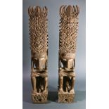 (lot of 2) Pair of carved Indonesian figures, 31"h