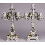 Dresden floral decorated and gilt candelabra