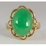 Chalcedony, diamond, 14k yellow gold ring