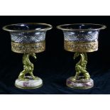 A pair of Napoleon III gilt bronze cut glass bowls