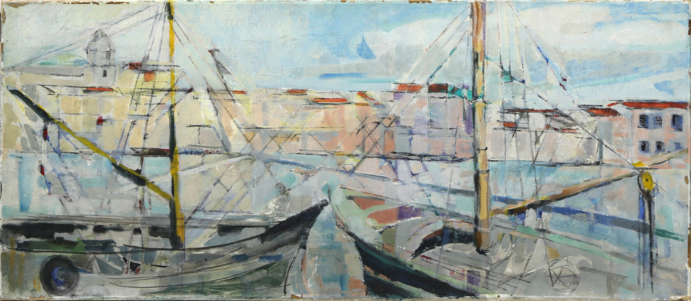 Painting, Sail Boats in the Harbor