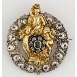 Sapphire, diamond, enamel, silver-topped 14k yellow gold chatelaine-brooch