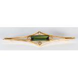 Tourmaline, sapphire, 14k yellow gold bar brooch