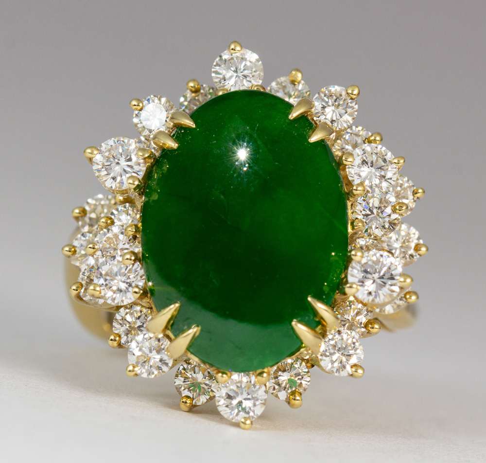 Jadeite, diamond, 18k yellow gold ring