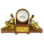 A Tiffany and Co Napoleon III rouge griotte marble gilt bronze mantel clock