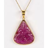 Carved tourmaline, diamond, 18k yellow gold pendant-necklace