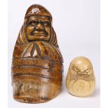 (lot of 2) Japanese Daruma Bamboo Carving