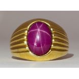 Synthetic star ruby, 18k yellow gold ring