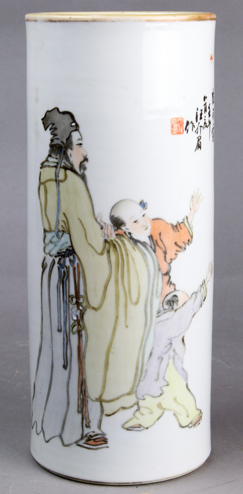 (lot of 2) A Pair of Qianjiangcai Cylindrical Vases - Image 11 of 13