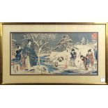 Japanese Woodblock Prints Triptych, Toyokuni, Hiroshige